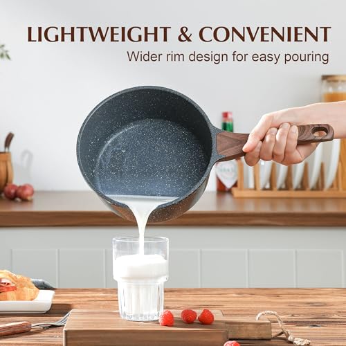 SENSARTE Nonstick Saucepan with Lid, 2.5 Quarts Medium Pot with Swiss Granite Coating, Stay-cool Handle, Sauce Pan Small Kitchen Cooking Pot, Induction Comptable, Free of Intentionally Added PFOA