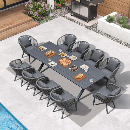 PURPLE LEAF 11 Pieces Patio Dining Set, Rectangular Table and Chairs, Grey