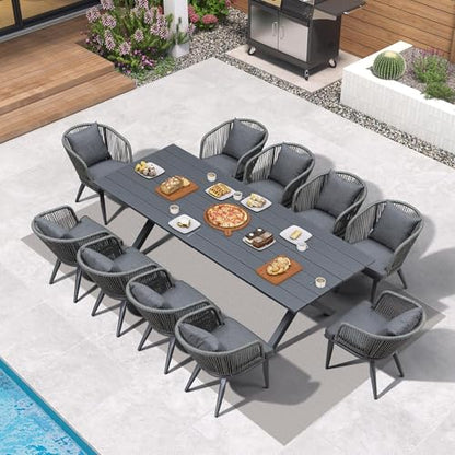 PURPLE LEAF 11 Pieces Patio Dining Set, Rectangular Table and Chairs, Grey