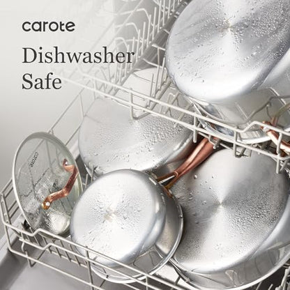CAROTE 10" Tri-Ply Stainless Steel Frying Pan, Non-Toxic Egg Pan Omelet Pan, Oven Safe, Induction, Ceramic and Gas Cooktops Compatible, Polished Silver