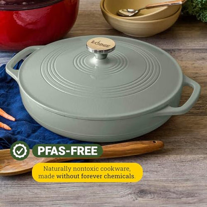 Lodge Essential Enamel Braiser 3.5 Quart - Refrigerator- & Oven-Safe up to 500° F - Heat-Retaining, Induction-Safe & PFAS-Free Enamel Cookware - Desert Sage