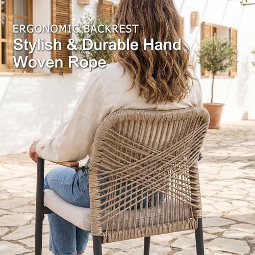 SUNSITT 9 Piece Outdoor Patio Dining Set, 63" - 105" Aluminum Expandable Outdoor Dining Table w/Thermal Transfer Wood Grain Tabletop, 8 Woven Wicker Patio Chairs w/WPC Armrests for Garden