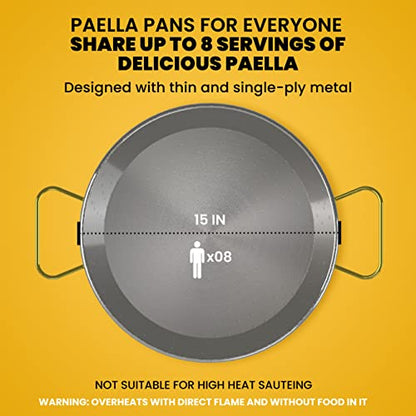 Machika 15 inch Stainless Steel Paella Pan, 38 cm Stainless Steel Large Skillet From Spain, Great for Paella Parties Indoors, Outdoors, Camping & More, Imported Spanish Paellera, Made by Garcima