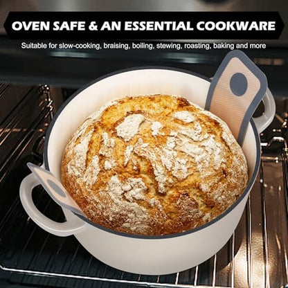 TeamFar 5Qt Dutch Oven, Enameled Cast Iron Dutch Oven with Lid & Dual Handles for Cooking Baking Braising Simmering, Healthy & Sturdy, Oven & Various Stovetops Safe, Non-stick & Easy Clean - Khaki