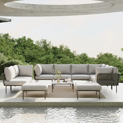 Vakollia 11 Piece Modern Outdoor Rope Wicker Sectional Set, Patio L-Shaped Conversation Sofa Set with Deep Seating with Thick Cushions