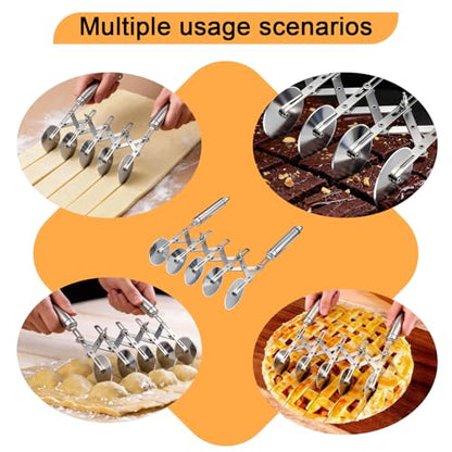 5-Wheel Pastry Cutter & Dough Divider - Adjustable Heavy Duty Stainless Steel Tool for Cinnamon Rolls, Brownies, Lattice, Pasta, Pizza | Achieve Perfect, Even Cuts Every Time