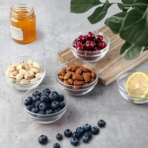 Farielyn-X 3.5in 4oz Small Glass Bowls, Mini Glass Containers, Ramekins, Prep, Pinch Bowl, Stackable Condiment Containers, for Prep, Dips, Nuts, Snacks, Candy Meal Prep Bowls, Dessert Bowls
