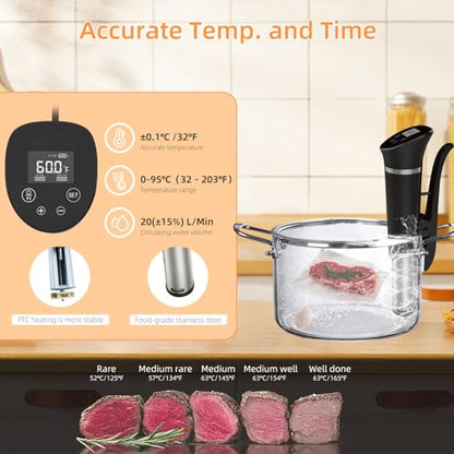1200W Sous Vide Cooker, 180° Rotatable Head Sous Vide Machine, IPX7 Waterproof Immersion Circulator, Ultra Quiet Fast Heating, Accurate Temperature & Time Control, for Steak, Vegetables