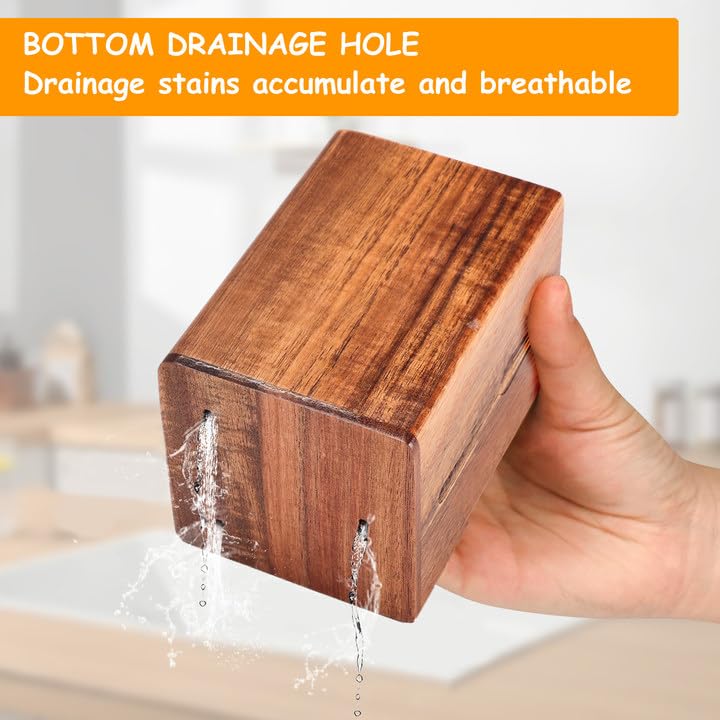 Qivine Acacia Wood Utensil Holder, Wooden Silverware Holder Countertop Utensil Organizer Silverware Organizer with Tray, Kitchen Utensil Organizers for Forks, Spoons, Knives (Acacia)