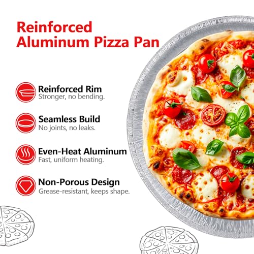 12 Inch Aluminum Pizza Pans, 12 Pack Disposable Round Foil Pizza Pan Trays, Oven & Freezer Safe Disposable Pizza Pan for Baking, Serving, Catering & Parties
