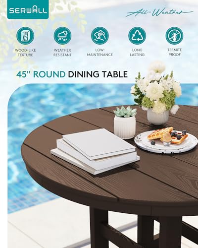 SERWALL 5-Piece Patio Dining Sets, HDPE Outdoor Table and Chairs Furniture Set, 45" Round Dining Table and 4 Adirondack Dining Chair, Coffee