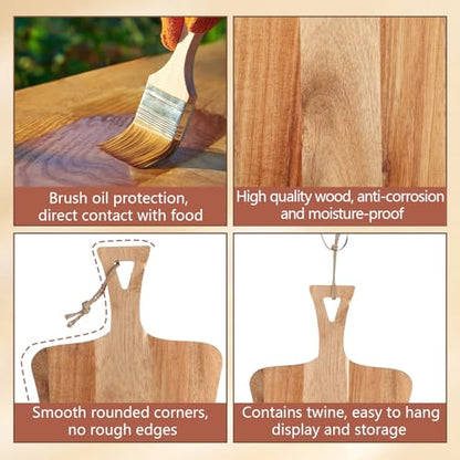 Hsei 2 Pcs Acacia Wood Cutting Board with Handle Wooden Charcuterie Board Large Paddle Carving Chopping Set Butter Serving Tray for Cheese Meat Fruit Pizza Bread Baking(Practical Handle)