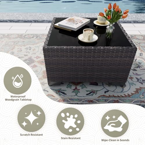 Gotland 15 Pieces Patio Furniture Set with Fire Pit Table, All Weather Rattan Outdoor Furniture with 29.5'' High Backrest 4’’ Thick Cushions Coffee Table, Patio Set for Porch, Deck, Backyard, Gray