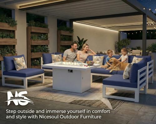 NICESOUL 11 Piece Oversized Luxury Aluminum Outdoor Sectional Sofa with Lounge, Weather Resistant Modular Patio Furniture Set, 500 lbs Heavy Duty Conversation Couch for Poolside Garden, Navy Blue