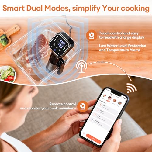 Upgraded 2.4G WiFi Sous Vide Cooker, 1100W Precision Immersion Circulator with ±0.1℉ Temp Control, IPX7 Waterproof, Quiet Operation, LED Display & 4 Safety Protections