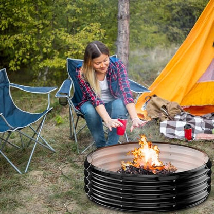 60 Inch Extra Large Fire Pit Ring for Outside, Heavy Duty Wood Burning Firepits & Outdoor Fireplace,12'' Tall High Heat Resistant Fire Bowl Galvanized Steel Portable for Backyard Bonfire,Patio,Camping