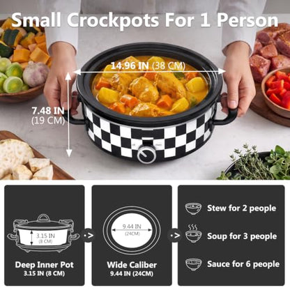 2.5QT Oval Small Slow Cooker, Glass Lid with Lid Clip, Adjustable Temp