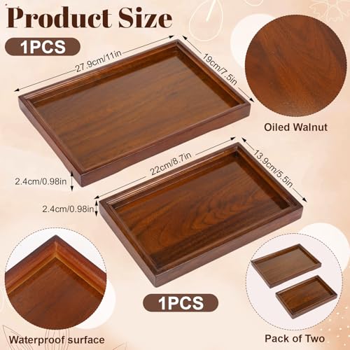 Hushee 2 Pcs Acacia Wood Serving Trays Set, Wooden Charcuterie Boards, Dual-Size Rectangular Organizer Plates for Cheese, Snacks, Tea, Jewelry, Home Decor, Coffee Table & Housewarming Gifts