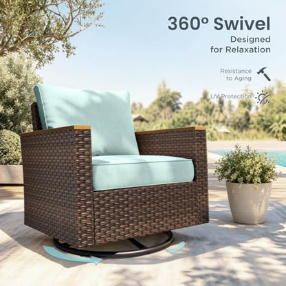 PHI VILLA 2 Pieces Wicker Patio Furniture Set with Swivel Chairs