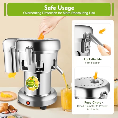Commercial Heavy Duty Juicer Machine, 110V 370W Electric Juicer, Fruit and Vegetables Automatic Juice Extractor, Extractor Centrifugal Juice Making Machine, Stainless Steel Cold Press Juicer