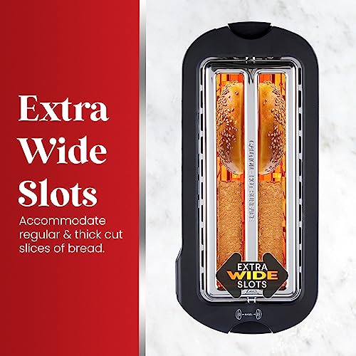 Elite Gourmet ECT5322 Long Slot 4 Slice Toaster, Countdown Timer, Bagel Function 6 Toast Setting, Defrost, Cancel Function, Built-in Warming Rack, Extra Wide Slots for Bagels Waffles, Stainless Steel