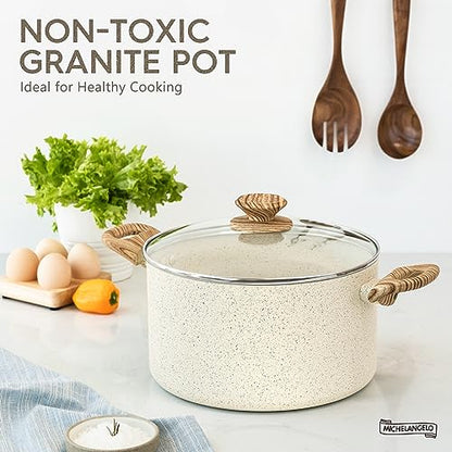 MICHELANGELO Nonstick Cooking Pot - 6 Quart Soup Pot with Lid for Family Meals, Non-Toxic Stockpot with Stay-Cool Handles, Induction Ready, Easy Cleanup, PFOA & PFOS Free