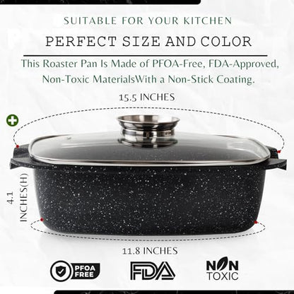 Moss & Stone 6 Quart Oval Roaster Pot with Lid, 12"x8.3" Die Cast Aluminum Chicken Roaster, Induction, Gas & Ceramic Cooktop Compatible, Hard Anodized Nonstick Roasting Pan With Lid, Oven Safe