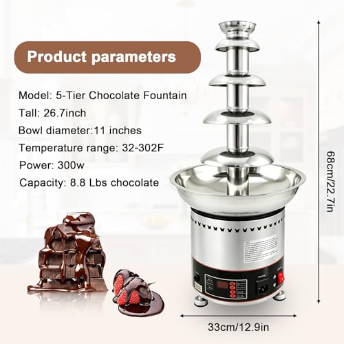 Commercial Chocolate Fountain Machine, Chocolate Fountains for Parties Weddings and Parties 4 Tier Chocolate Fountain Machine for Melts Cheese, Queso, Candy and Liqueur (5 Tier)