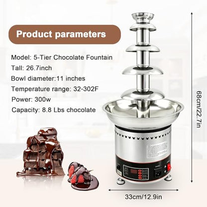Commercial Chocolate Fountain Machine, Chocolate Fountains for Parties Weddings and Parties 4 Tier Chocolate Fountain Machine for Melts Cheese, Queso, Candy and Liqueur (5 Tier)