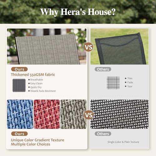 HERA'S HOUSE 5-Piece Patio Table and Chairs, Outdoor Dining Set for 4, Square Metal Table and Textilene Chairs with Umbrella Hole for Lawn Garden Backyard Deck, Brown