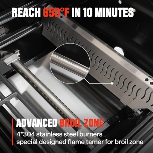 Monument Grills 4 Burner Propane Gas Grill, Stainless Steel Outdoor Patio Barbecue Grill, with Broil Zone Fast Heating, Knob Control, and Easy Cleanup, M410MBZ