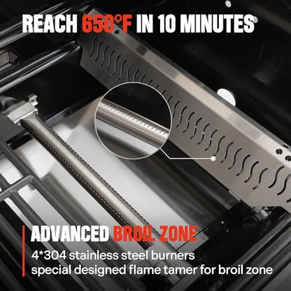Monument Grills 4 Burner Propane Gas Grill, Stainless Steel Outdoor Patio Barbecue Grill, with Broil Zone Fast Heating, Knob Control, and Easy Cleanup, M410MBZ