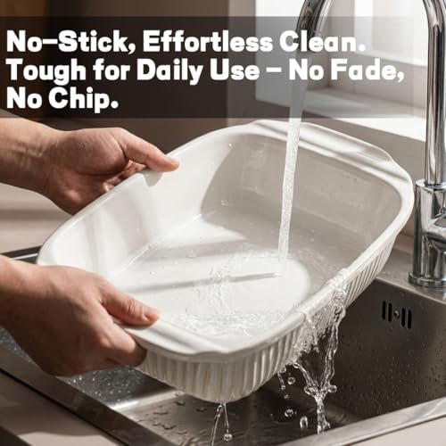Artena Baking Dish 5.1 Quarts, Casserole Dishes For Oven, Baking Pan With Handles, Lasagna Pan Deep, Large Casserole Dish, Rectangular White Ceramic Bakeware (Baking Dish With Lids)