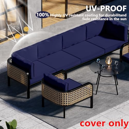 Cethytirko 14 Piece Outdoor Patio Waterproof Cushion Covers, Fits 6-Seat Wicker Rattan Sectional Couch Chair Furniture Cover Replacement Set - Fade-Resistant Patio Cushion Covers with Zipper
