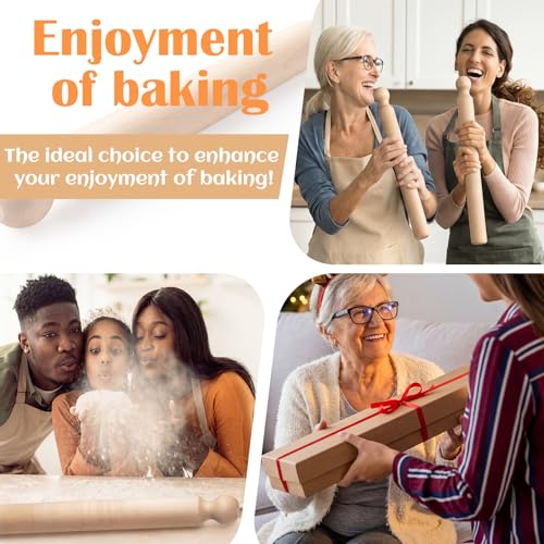 Geetery 24 Inch Long Pasta Rolling Pin 1.87 in Diameter Handmade Italian Tool Vintage Wood Rolling Pin for Home Kitchen Baking Birthday Gift for Mom