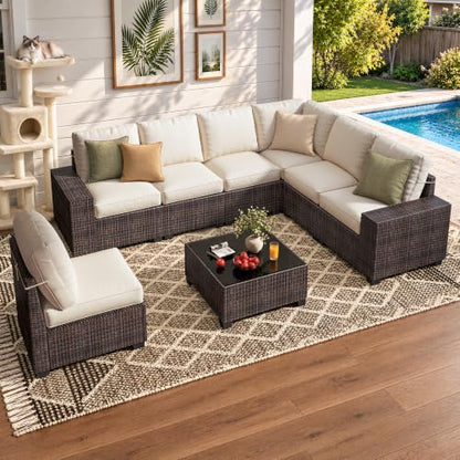8-Piece Patio Furniture Set, Modular PE Wicker Outdoor Sectional Sofa Couch