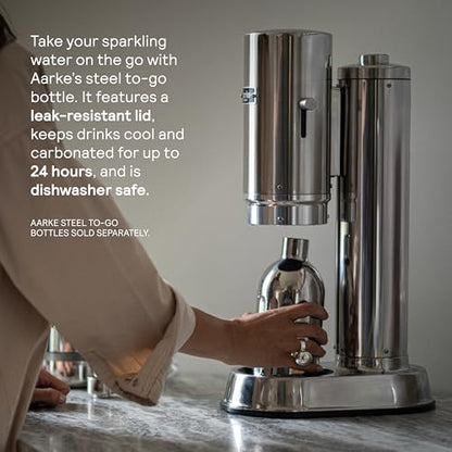 Aarke Carbonator Pro, Sparkling & Carbonation Water Machine, Stainless Steel with Glass Reusable Bottle Volume 800 mL/27 fl oz (Stainless Steel)