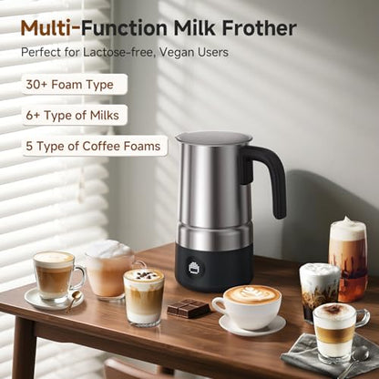 AMZCHEF Electric Milk Frother and Steamer, 600W Hot and Cold Foam Maker, 8 Modes, One-Button Control, 17oz Milk Warmer for Coffee, Lattes, Cappuccinos, Macchiatos, Detachable Stainless Steel Pitcher