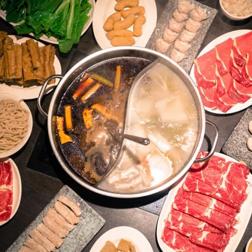 Tofficu 12.20 Inch Stainless Steel Hot Pot with Divider Dual Section Pan for Family Hotpot Cooking on Gas and Induction Stoves Divided Stockpot