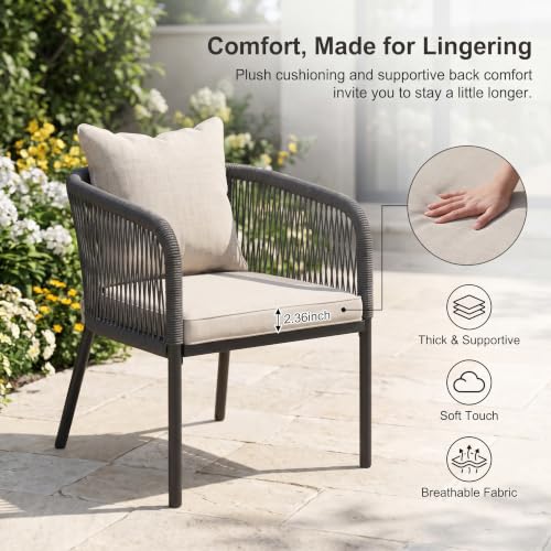 DIFY 5 Piece Patio Dining Set, 38" Square Table & Wicker Chairs, Walnut