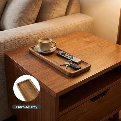 WILLKOMMEN Small Wood Tray – Solid Acacia Serving Platter Vanity Tray, Mini Wooden Decorative Tray for Bathroom Counter, Toilet, Coffee Table, Kitchen, Jewelry & Perfume (Rectangle)