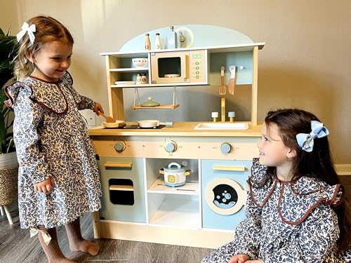 ROBUD Kids Kitchen Playset Wooden Kids Play Kitchen Set Pretend Play for Toddlers Boys Girls