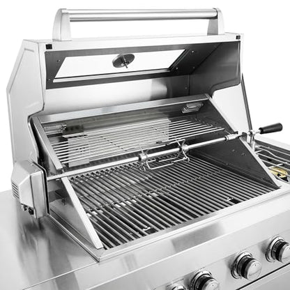 84-Inch Deluxe Stainless Steel Outdoor Kitchen Barbecue Island Grill, 5-Burner 75300 BTU, SS304 Material with Sink, Wine Cooler, Refrigerator, Granite Countertops & Rotisserie Kit, Silver (Silver)
