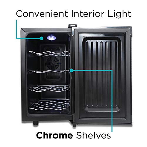 BLACK+DECKER Wine Cooler 8 Bottle,Wine Fridge Thermoelectric with Mirrored Front,Freestanding Wine Cooler Refrigerator &LED Display,BD60326