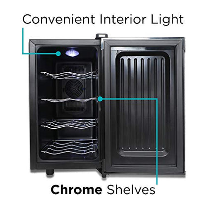 BLACK+DECKER Wine Cooler 8 Bottle,Wine Fridge Thermoelectric with Mirrored Front,Freestanding Wine Cooler Refrigerator &LED Display,BD60326