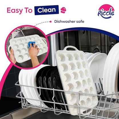 RICCLE 2 Pack Silicone Mini Muffin Pan with Metal Reinforced Frame, 24-Cup Mini Cupcake Pans, Mini Muffin Silicone Molds, Silicone Muffin Pans for Baking - Oven & Dishwasher Safe, BPA-Free