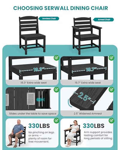 SERWALL HDPE Outdoor Dining Furniture, Outdoor Dining Set for 10, Black