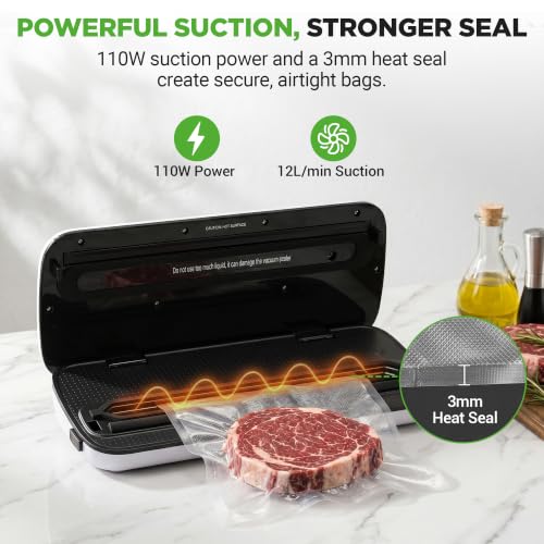 NutriChef Automatic Vacuum Air Sealing System for Food Preservation with Starter Kit, Compact Design, Lab Tested, Dry & Moist Food Modes with Led Indicator Lights, Black