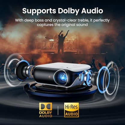 HAPPRUN Native 1080P Projector, Bluetooth Home Theater Movie Projector with Built-in Speaker, Compatible with Smartphone, HDMI, Fire Stick, PS5, Indoor & Outdoor Use -With Google TV System