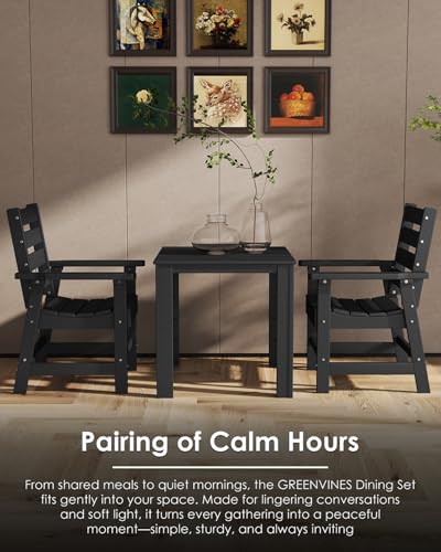 GREENVINES 5-piece Patio Dining Set, HDPE Square Table & 4 Chairs, Black